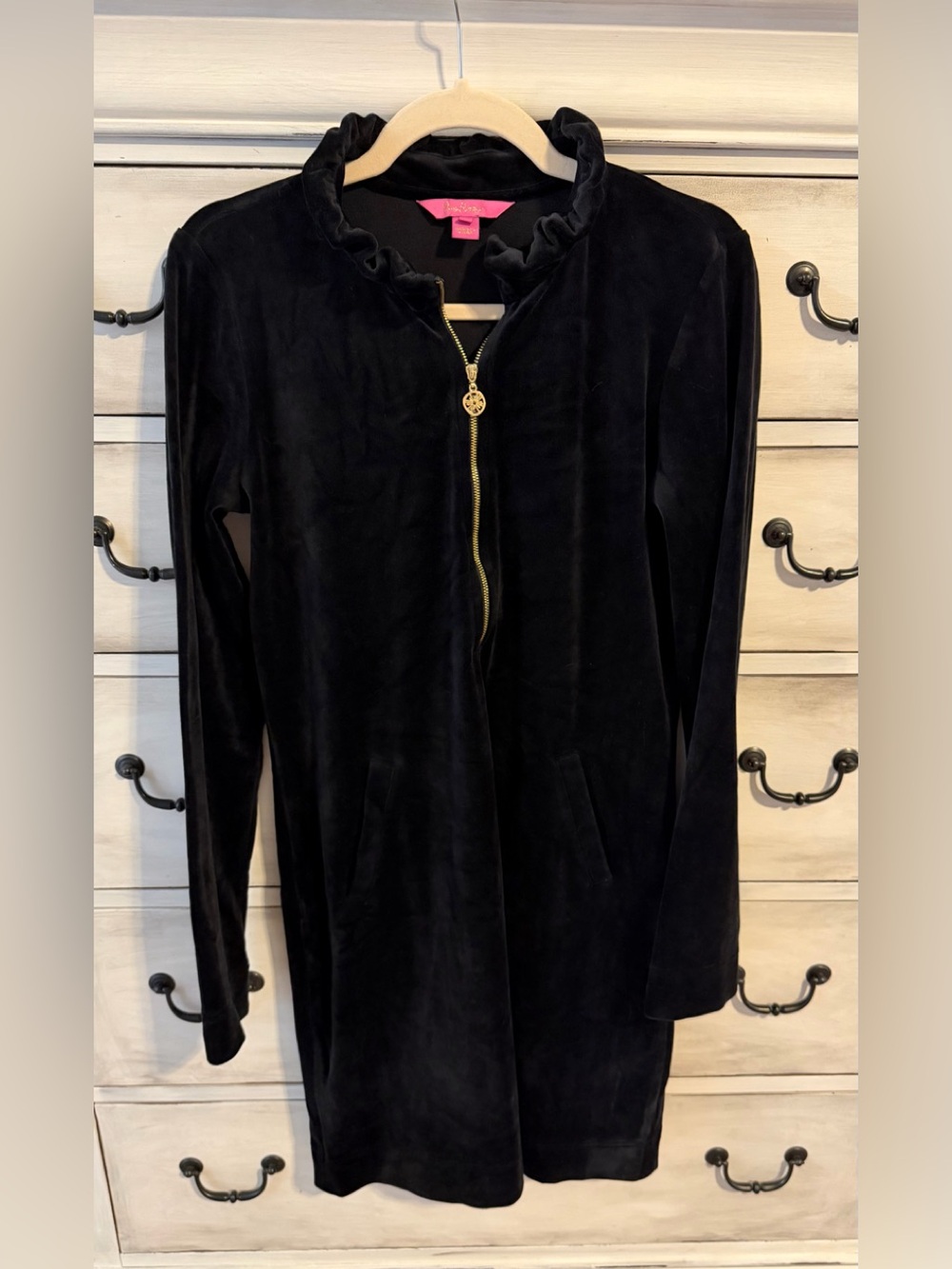 Lilly Pulitzer Black Velour Popover Dress Medium